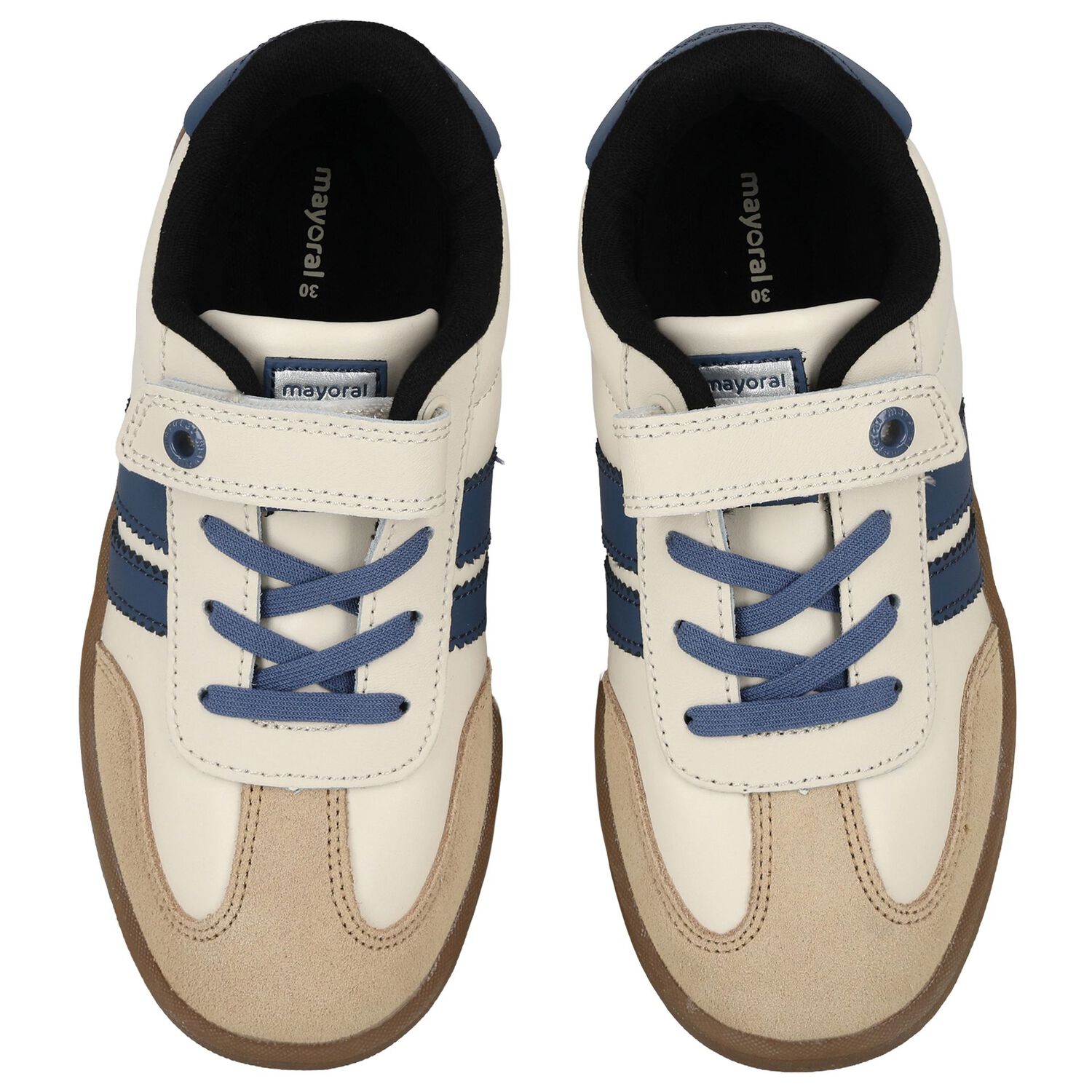 Boys Blue & White Leather Trainers, 1, hi-res