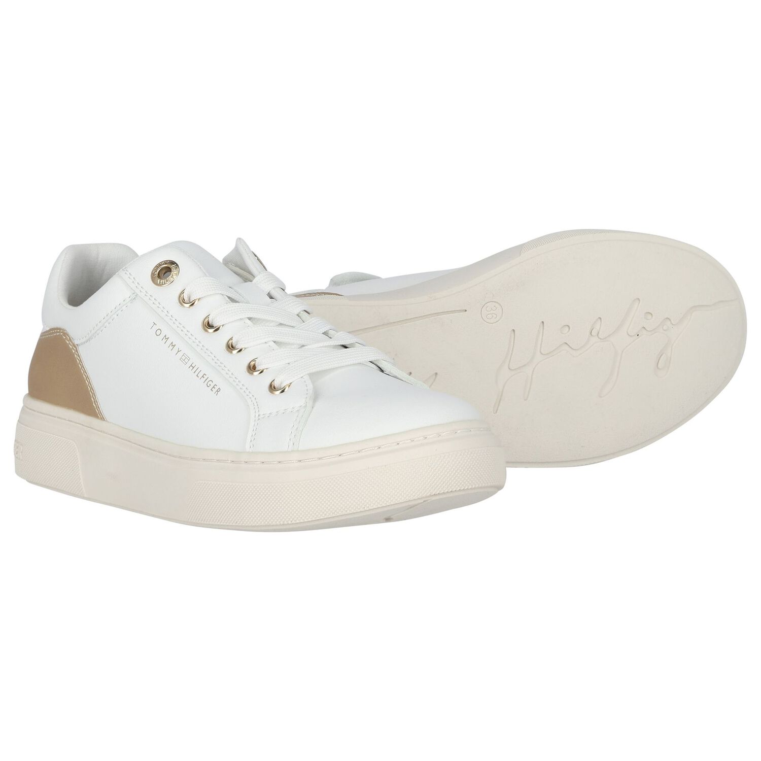 Girls White & Gold Logo Trainers, 1, hi-res image number null