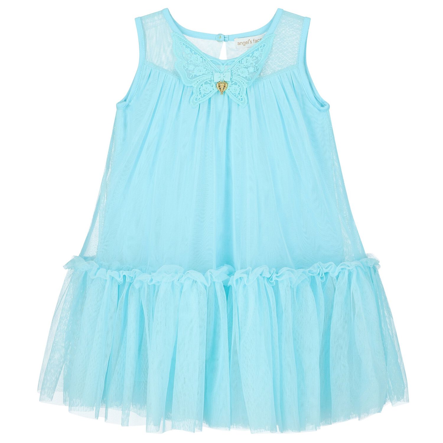 Girls Aqua Tulle Dress, 1, hi-res