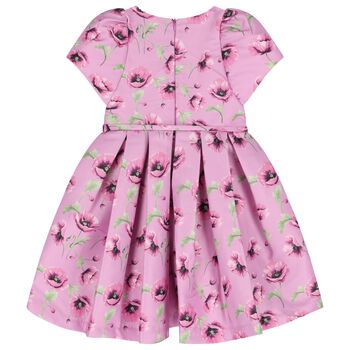 Girls Pink Floral Satin Dress