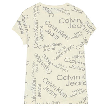 تيشيرت بالشعار باللون البيج للبنات