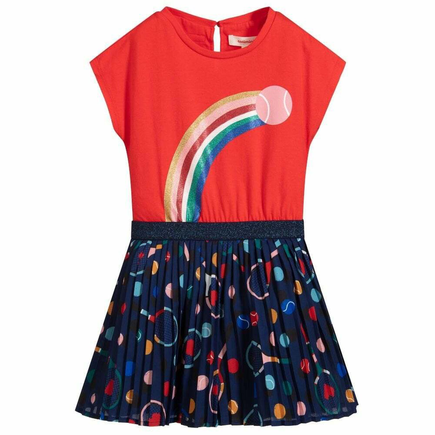 Girls Red & Blue Printed Dress, 1, hi-res