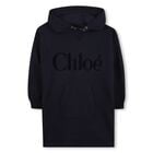 فستان بنات هودى بالشعار باللون الكحلى , 1, hi-res