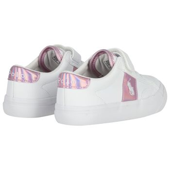 Girls White & Pink Logo Trainers