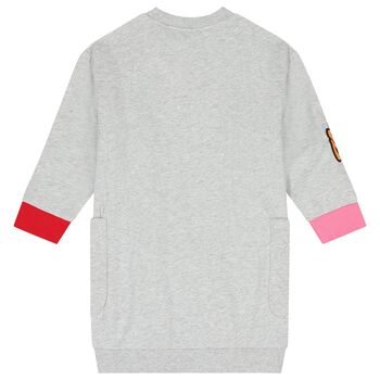 Girls Grey Embroidered Logo Sweatshirt Dress