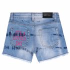 Girls Blue Denim Shorts, 1, hi-res