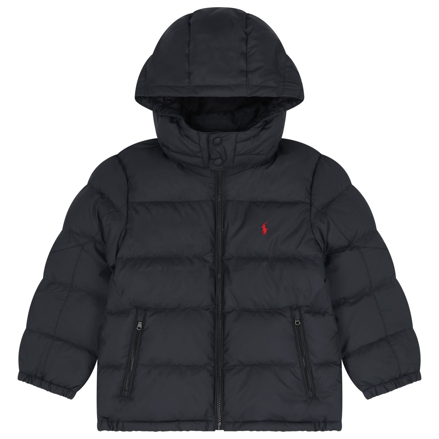 Boys Black Logo Puffer Jacket, 1, hi-res