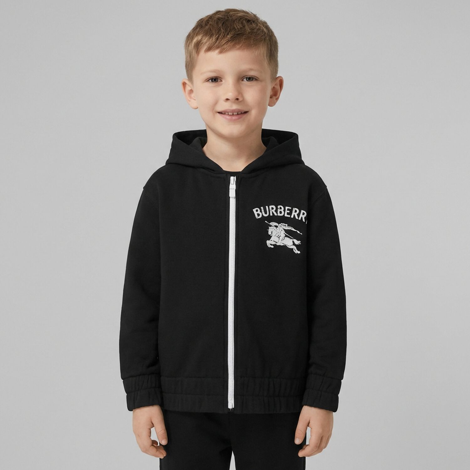 Boys Black EKD Logo Hooded Zip Up Top, 1, hi-res
