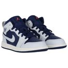 Blue, Grey & White Air Jordan 1 Mid Trainers, 4, hi-res