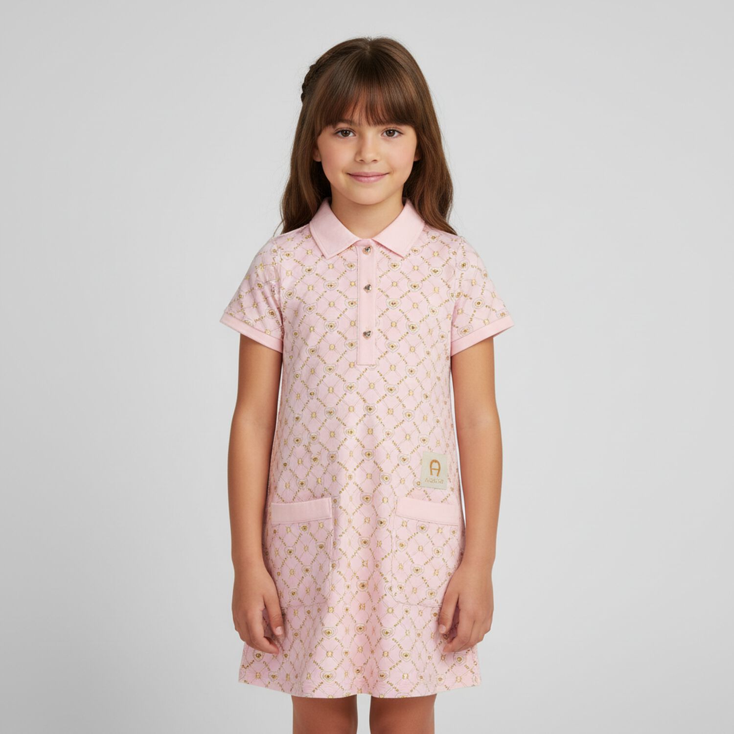 Girls Pink Logo Polo Dress, 2, hi-res