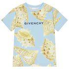 تيشيرت اولاد بالشعار بطبعه صدفه باللون الازرق, 1, hi-res