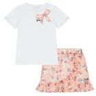 Girls White & Pink Floral Skirt Set, 1, hi-res
