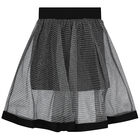 Girls Black & Silver Glitter Mesh Skirt, 1, hi-res