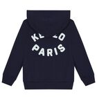 Boys Navy Blue Logo Hooded Zip Up Top, 1, hi-res
