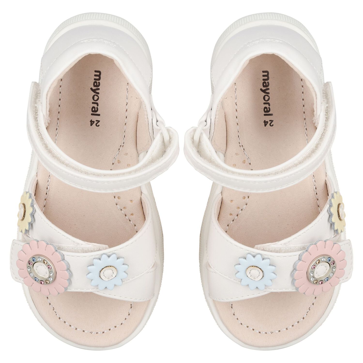 Younger Girls Ivory Flower Sandals, 1, hi-res