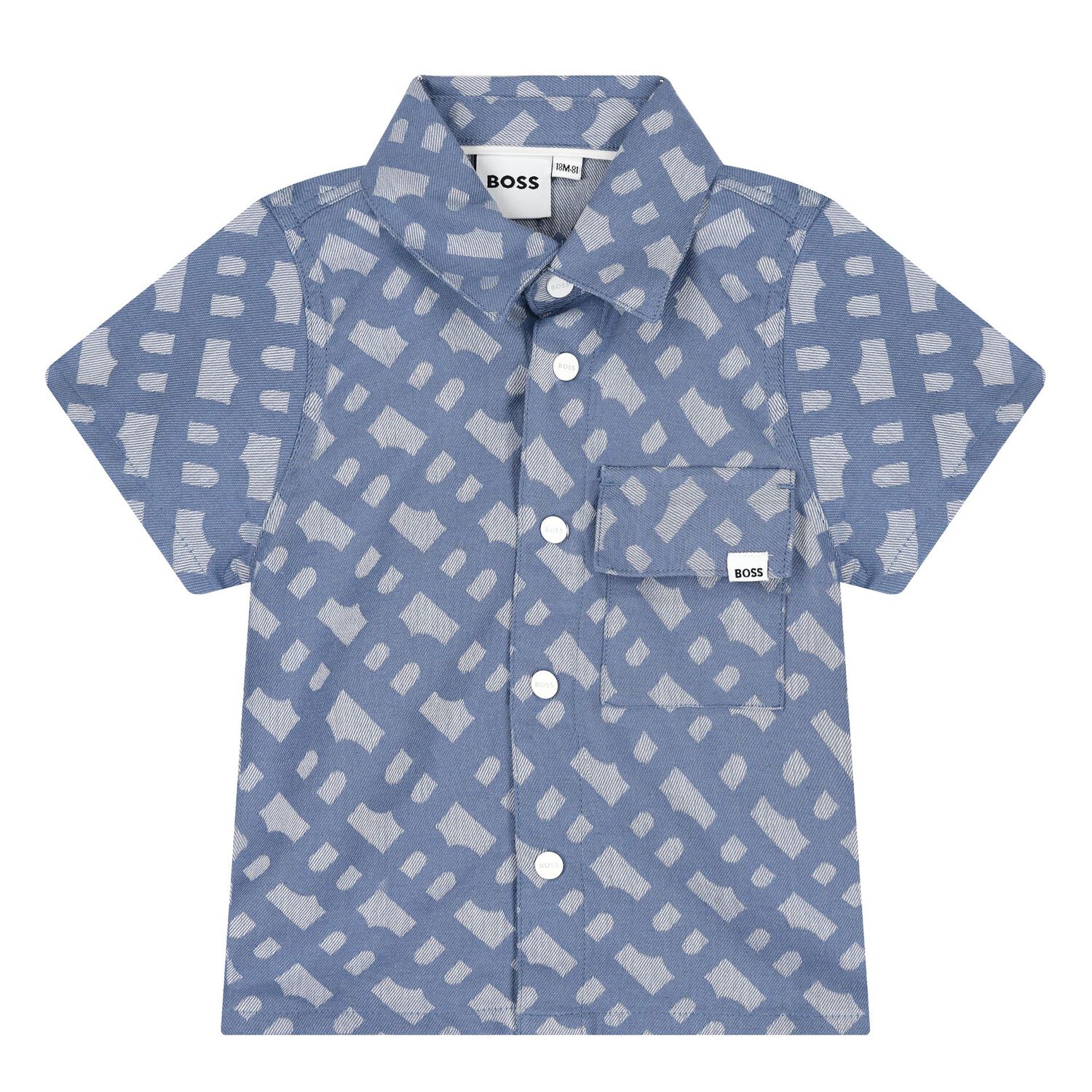 طقم شورت أولاد بالشعار باللون الأزرق والأبيض , 1, hi-res