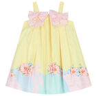 Girls Yellow Floral & Bow Dress, 1, hi-res