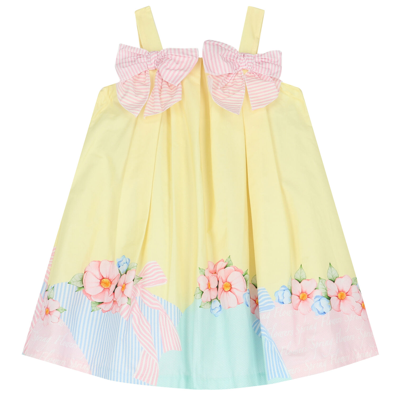 Girls Yellow Floral & Bow Dress, 1, hi-res