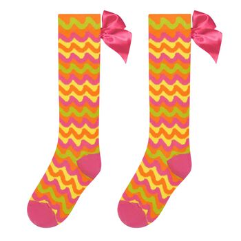 Girls Pink, Orange & Yellow Striped Socks