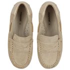 Younger Boys Beige Suede Leather Moccasins, 1, hi-res