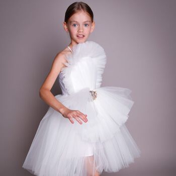 Girls White Flower Tulle Dress