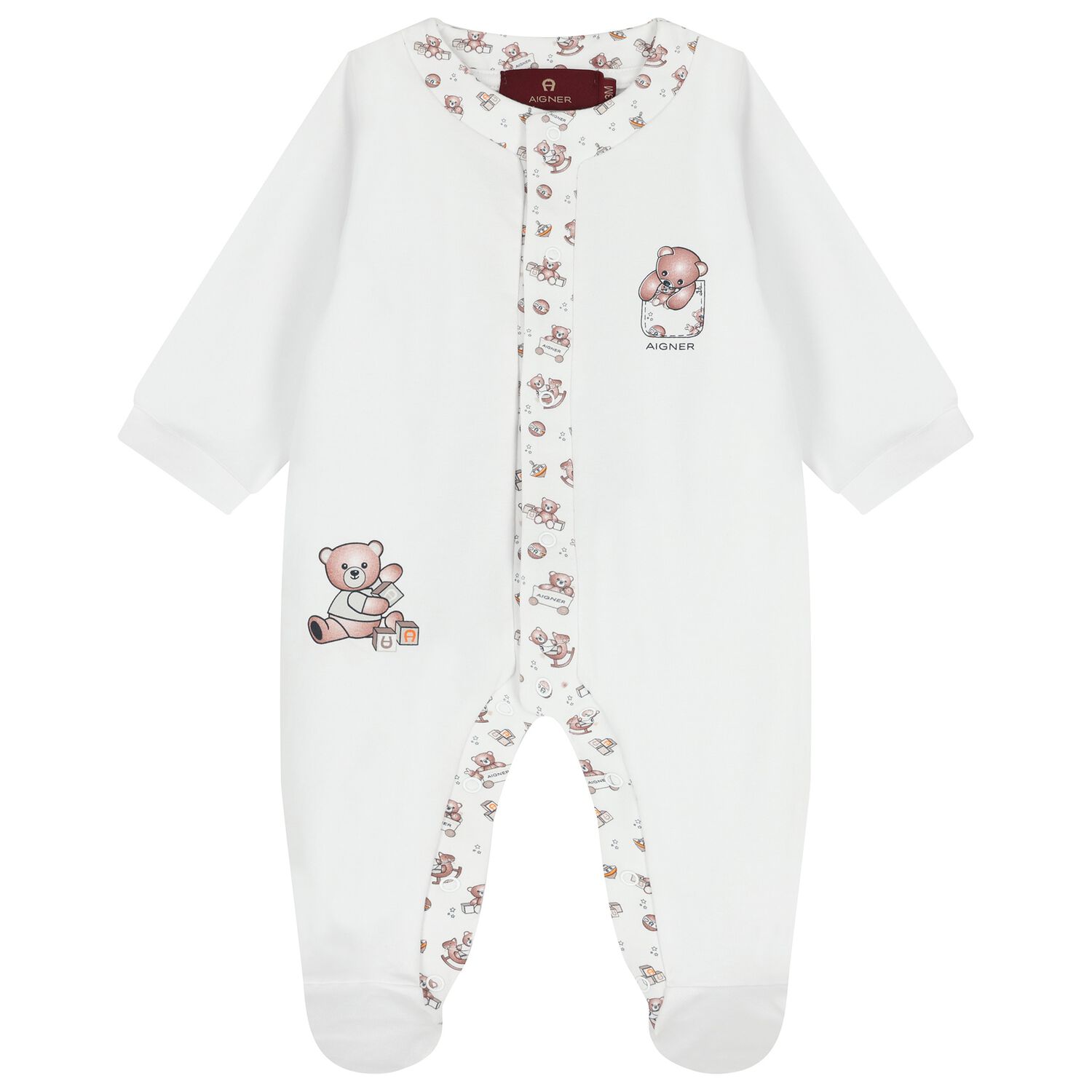 White & Beige Teddy Bear Babygrow, 1, hi-res