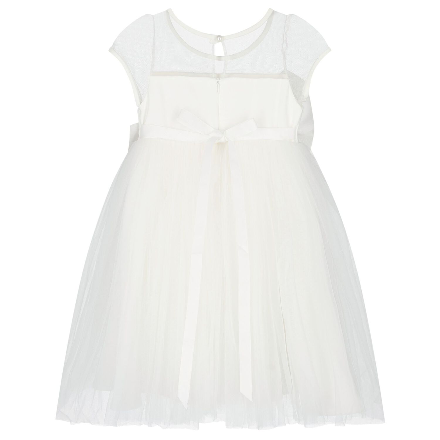 Girls Ivory Oversized Bow Tulle Dress, 1, hi-res