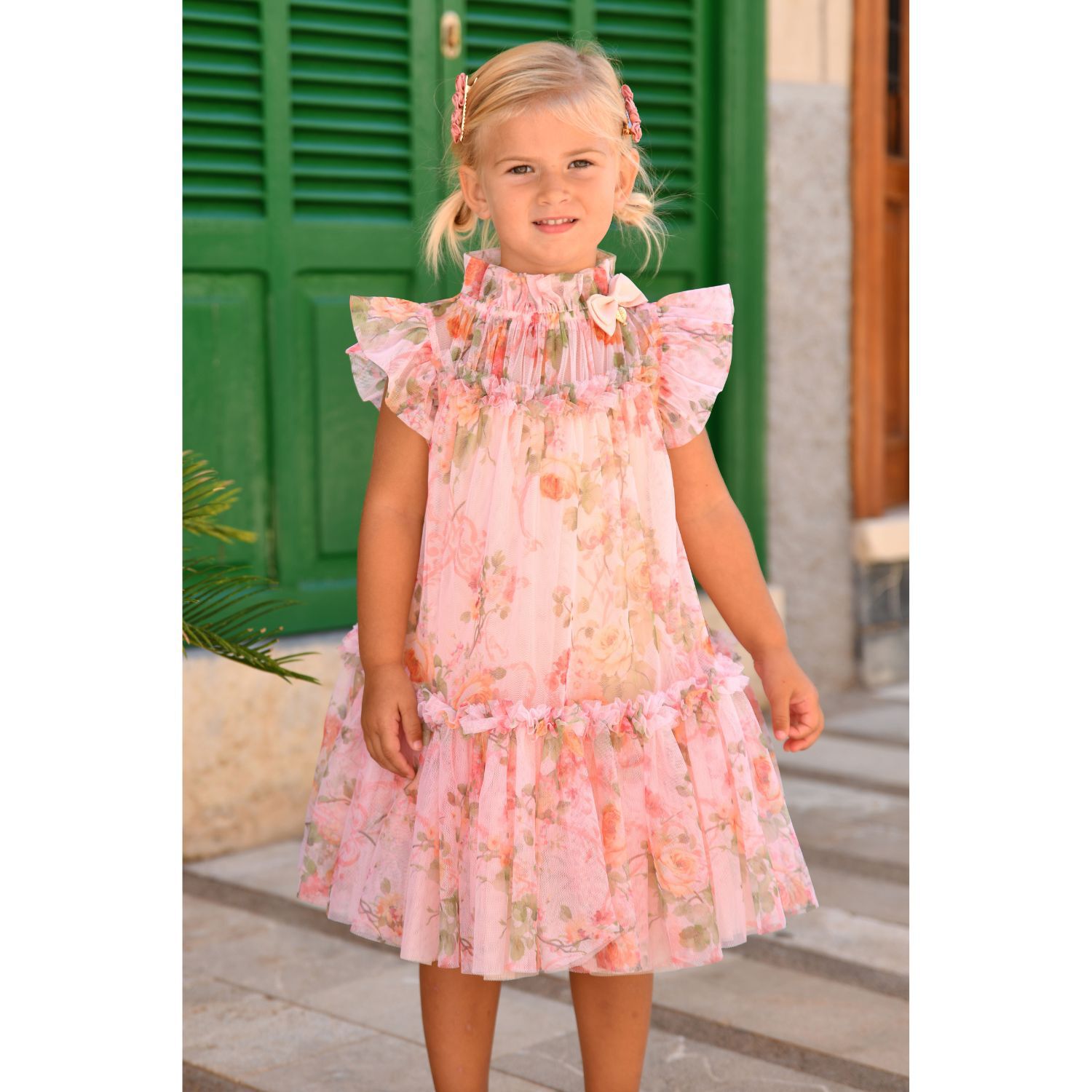 Girls Pink Rose Tulle Dress, 4, hi-res image number null