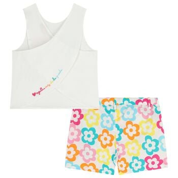 Girls White Flower Shorts Set