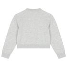 سويت شيرت بنات محبوك  بالشعار باللون الرمادى , 1, hi-res