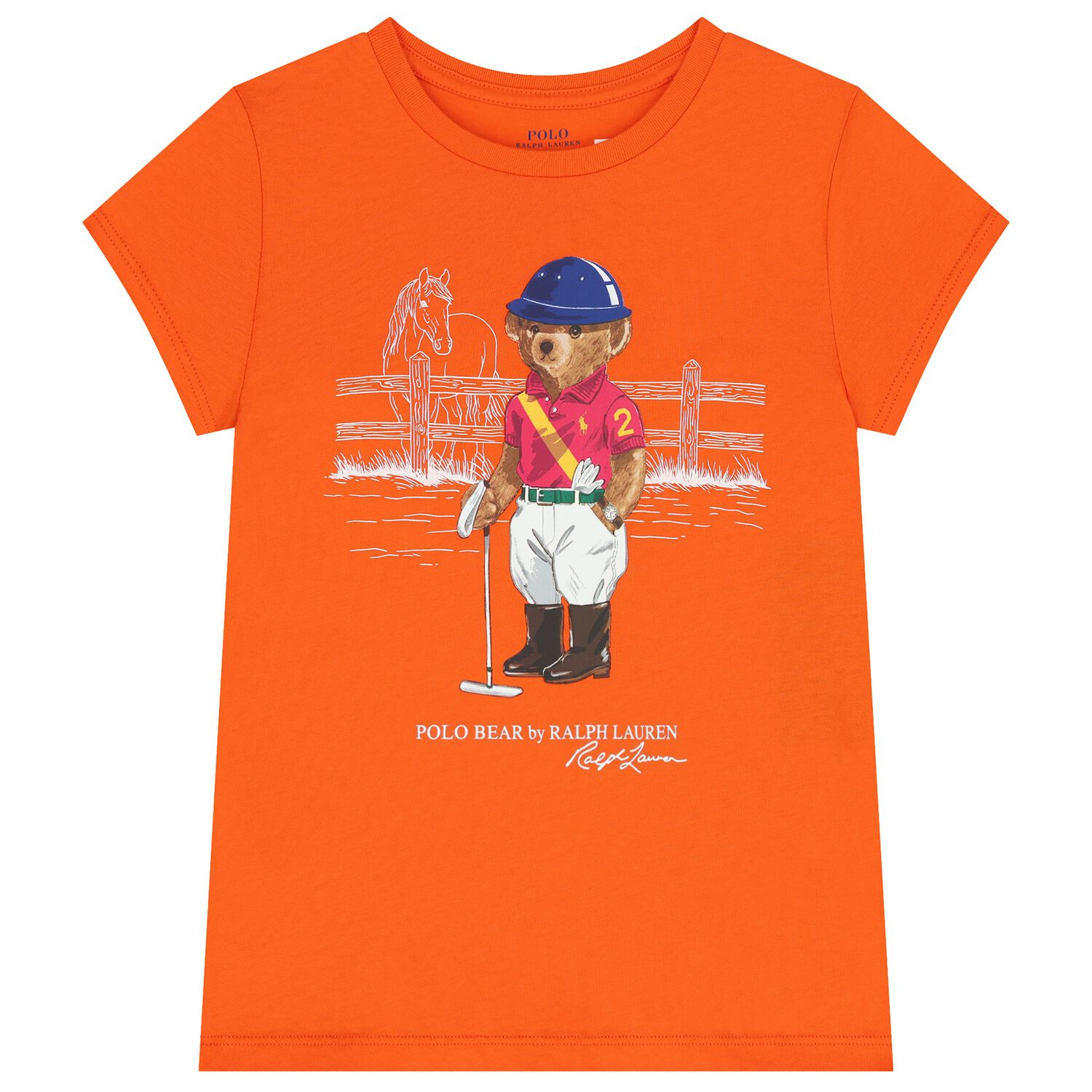 Girls Orange Polo Bear T-Shirt, 1, hi-res