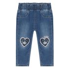 Baby Girls Blue Heart Denim Jeans, 1, hi-res