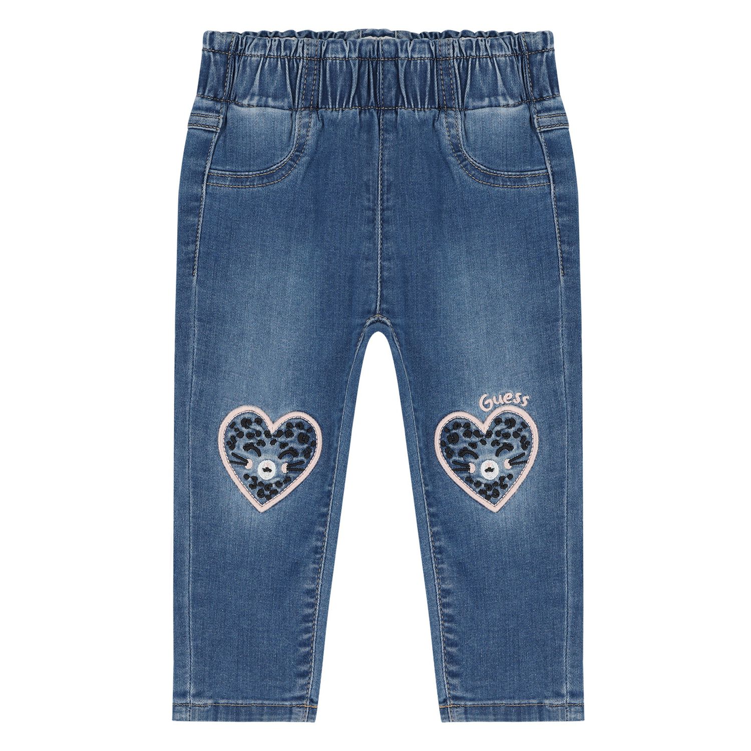 Baby Girls Blue Heart Denim Jeans, 1, hi-res
