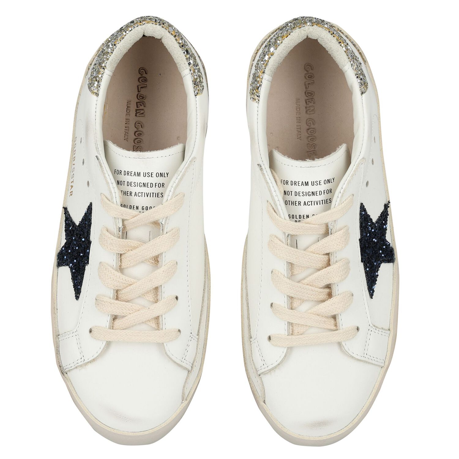 Girls White Leather & Glitter Super-Star Logo Trainers, 1, hi-res image number null