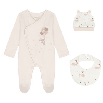 Baby Girls Ivory & Beige Babygrow Gift Set