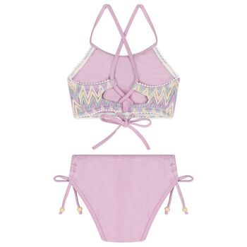 بكينى بنات كروشيه بشكل متعرج باللون العاجى والبنفسجى