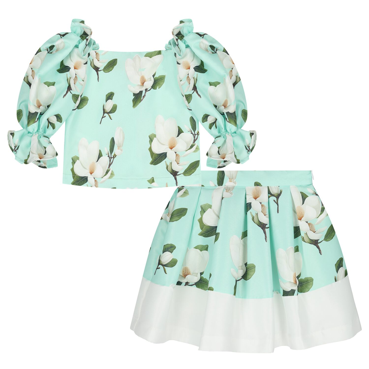 Girls Green Floral Skirt Set, 1, hi-res