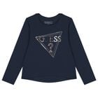 Girls Navy Blue Logo Long Sleeve Top, 4, hi-res