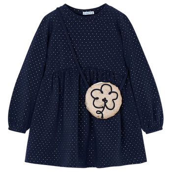 Girls Navy Blue Flower Dress Set