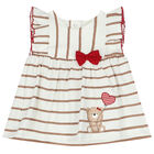 Baby Girls Ivory Striped Teddy Bear Dress, 1, hi-res