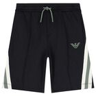 Boys Navy Blue Logo Shorts, 1, hi-res