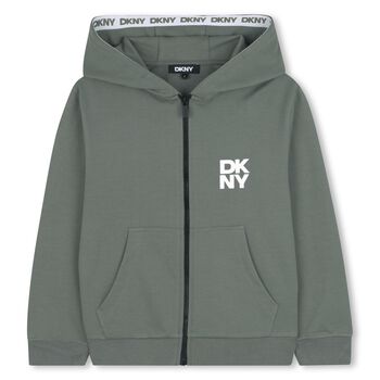 Green Logo Hooded Zip Up Top