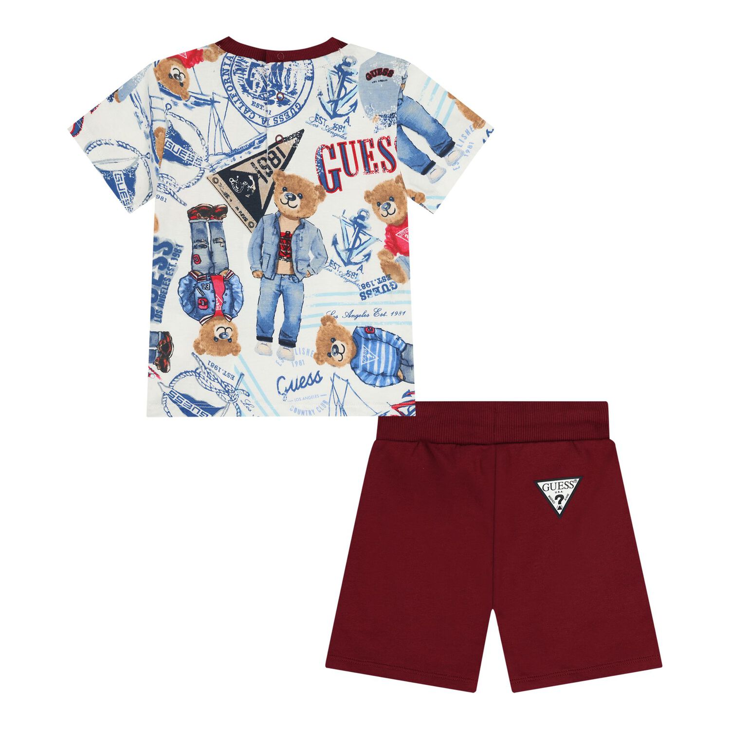 Baby Boys White & Burgundy Logo Shorts Set, 2, hi-res