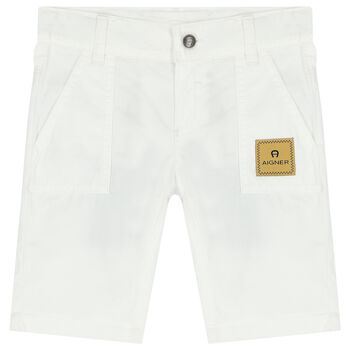 Younger Boys White Logo Shorts