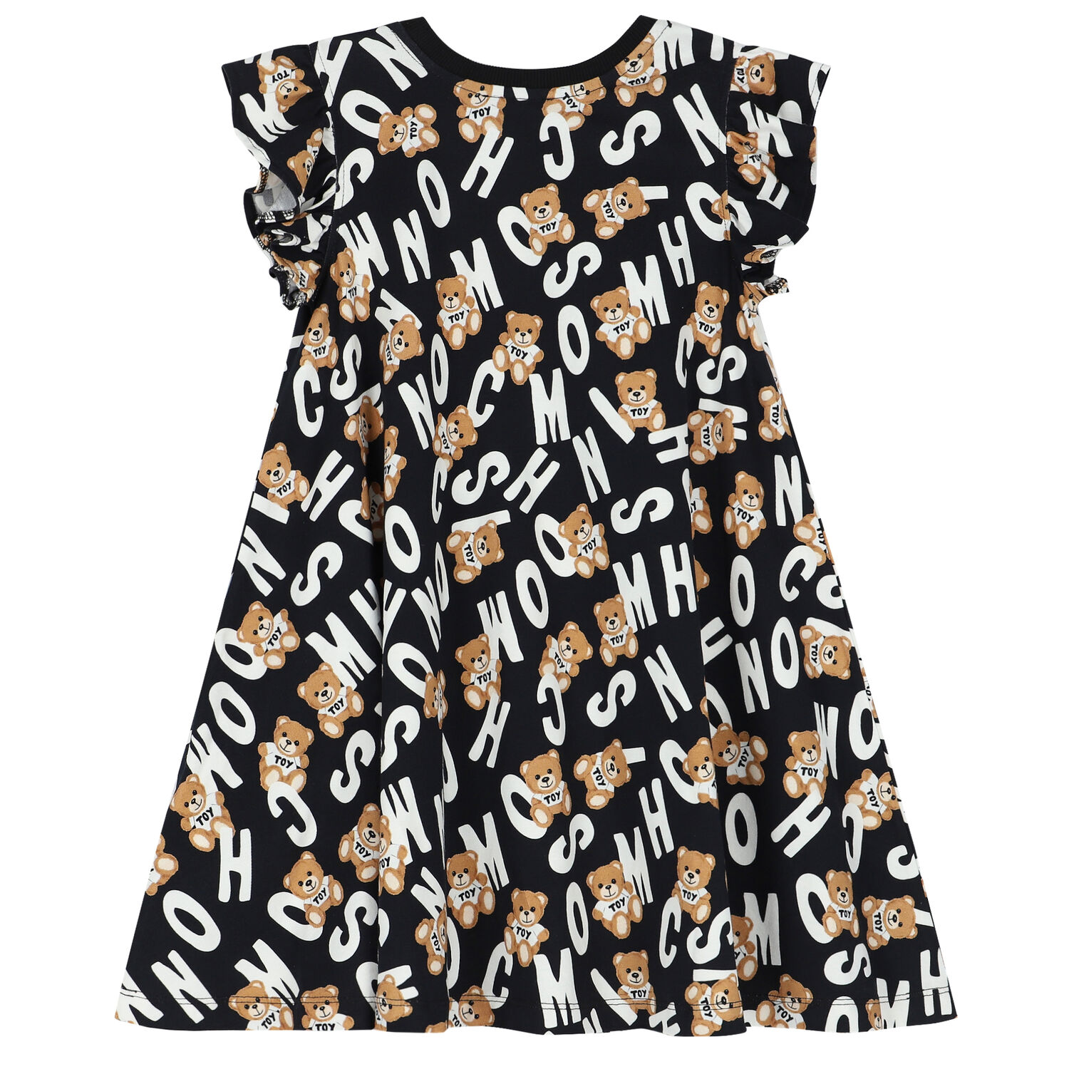 Girls Black Teddy Bear Logo Dress, 1, hi-res