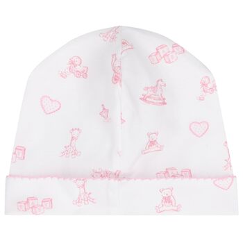 Baby Girls White & Pink Vintage Toy Treasures Hat