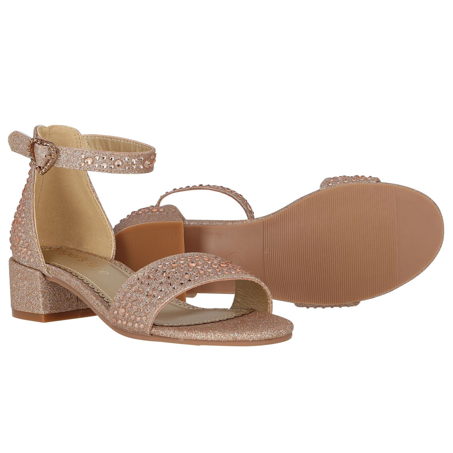 Girls Rose Gold Embellished Sandals, 1, hi-res image number null