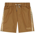 Boys Beige Geo Map Shorts, 1, hi-res