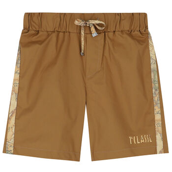 Boys Beige Geo Map Shorts