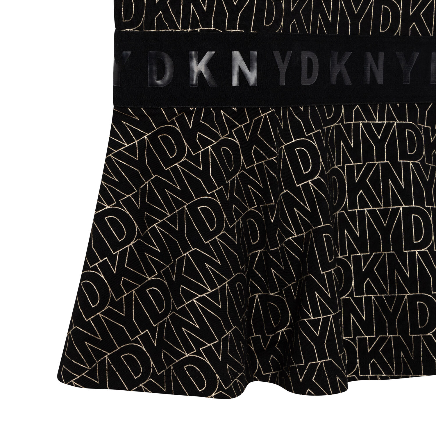 Girls Black & Gold Logo Dress, 1, hi-res